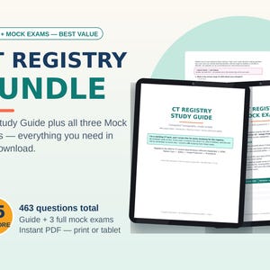 CT-registratiepakket, studiegids + 3 oefenexamens, ARRT-examenvoorbereiding voor computertomografie, 300 oefenvragen, printbare PDF, beste prijs-kwaliteitverhouding
