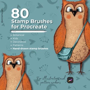 80 Stamp Brushes for Procreate | Botanical & Decorative Stamps | Kids Illustration | Pattern Maker Brush Set | Hand-drawn