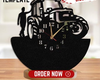 Tractor Wall Clock Template, Farmer Gift (DXF SVG)