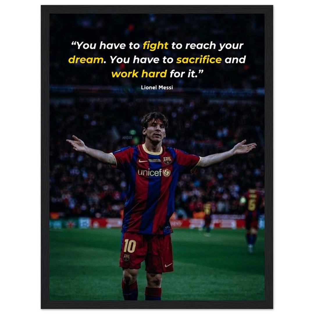 Lionel Messi Poster With Quote Surrounded by Wooden Frame 30 X 40 Cm ...