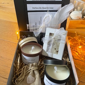 Coffret cadeau, cadeau pour femme, homme, maman, coffret cadeau Noël , pierres naturelles, cadeau méditation, bougies artisanales,