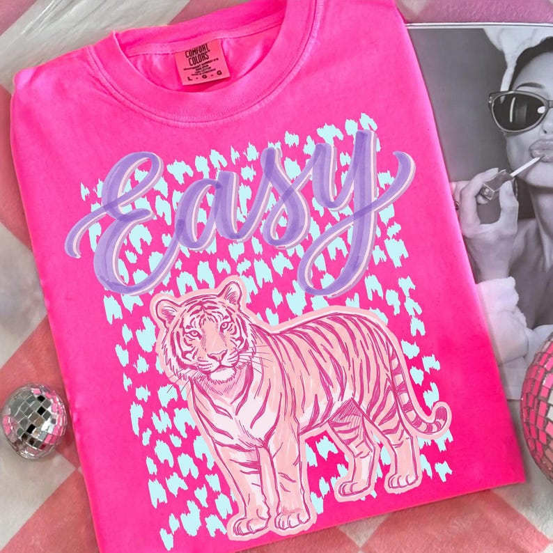 Everyday Easy Tiger PNG Digital Design Girly Trendy Kid Design Women Pink Preppy Prep Print Summer Bay Coastal Watercolor Trending Stripes image 4