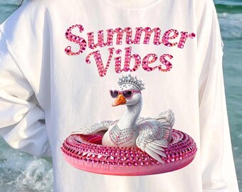 Summer Vibes Swan Png, Pink Glam Swan Float PNG, Beach Summer PNG, Funny Vacation PNG, Trendy Coquette Summer Design, Sublimation Png