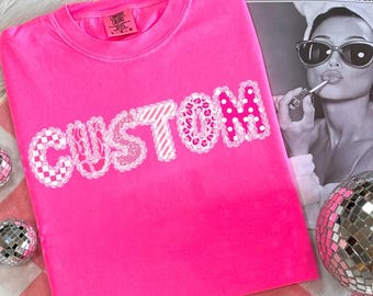 Rosa benutzerdefinierte Name Schleife PNG, Girly rosa Kokette Schleife Png, personalisierte Name Shirt Design, handbeschriftete Sublimation, personalisiertes Digital