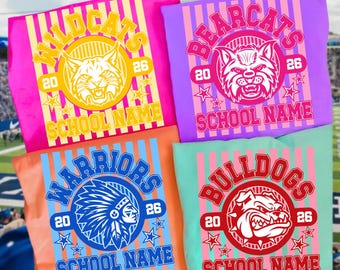 パーソナライズされた学校マスコットゲームデーレトロデザインPNG、学校チームデザイン、バーシティレター、新学期昇華プリント、