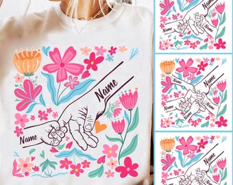 Personalized Mama Hand Kids Names Png, Boho Floral Mama PNG, Preppy Mama PNG, Pink Mama Png, Mothers Day Png, Mama Png, Trendy Mama Design