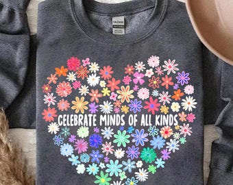 Floral Celebrate Minds of All Kinds Png, Autism Awareness Design, Neurodiversity Png, Sped Teacher Png, Special Education, ADHD, Autism Mom
