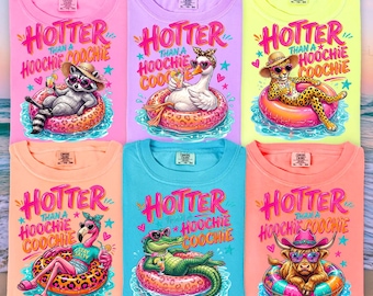 Hotter Than A Hoochie Coochie Bundle PNG, Raccoon Duck Flamingo Alligator Cowgirl Summer PNG, Trendy Lake Day Design