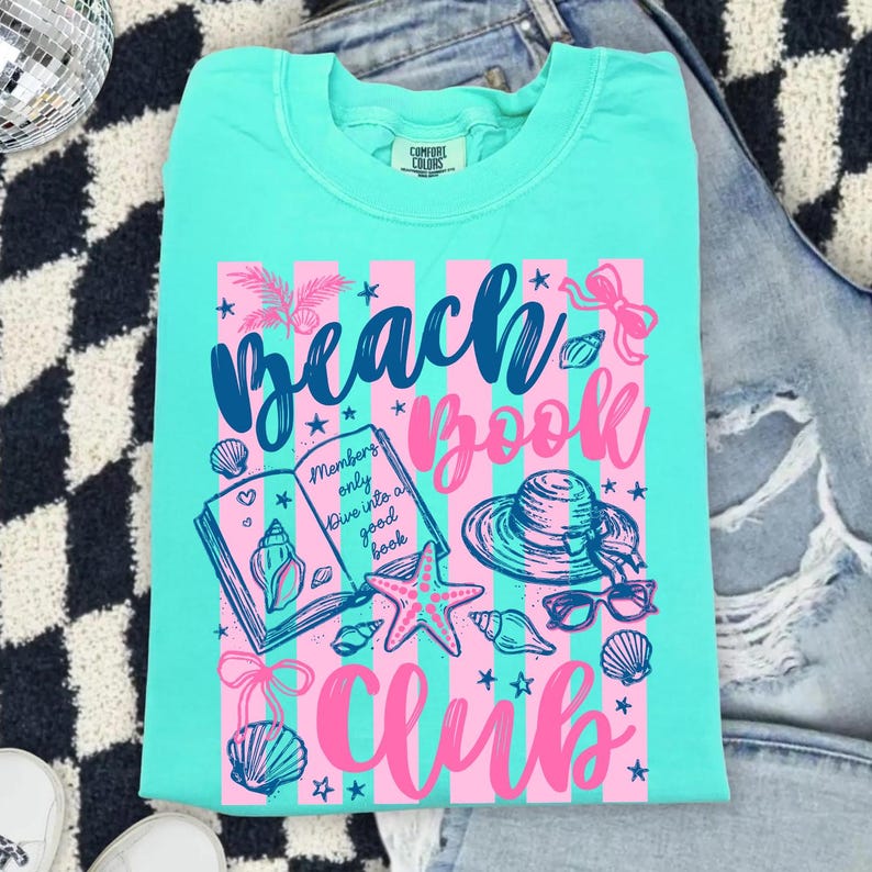 Beach Book Club Png, Summer Reading PNG, Book Lover Png, Coastal Grandmother PNG, Preppy Beach PNG, Girly Bookish Design, Vacation Reader image 2