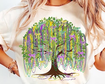 Coquette Bow Mardi Gras Tree Png, Watercolor Mardi Gras Bead Tree,Mardi Gras Carnival Png, New Orleans , Fat Tuesday, Gift Mardi Woman