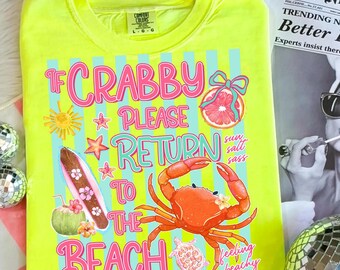 If Crabby Please Return To The Beach PNG, Funny Beach Shirt Design, Trendy Coastal Summer Vacation Graphic, Nautical PNG Download