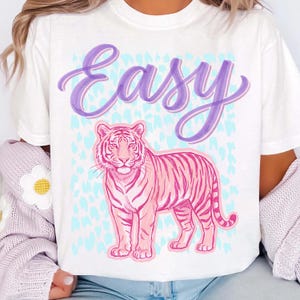 Everyday Easy Tiger PNG Digital Design Girly Trendy Kid Design Women Pink Preppy Prep Print Summer Bay Coastal Watercolor Trending Stripes image 1