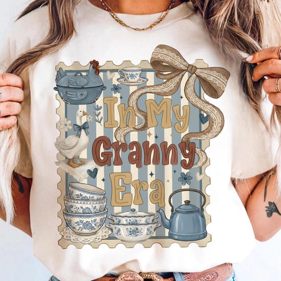 Coquette In My Granny Era Digital PNG Shirt Design, Vintage Goose Kitchen Shelf Art, Grandma Core Graphic, Sublimation PNG Instant Download