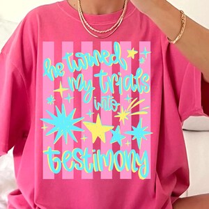 He Turned My Trials Into Testimony PNG, Christian Quote PNG, Faith Shirt Design, Trendy Christian PNG, Retro Stripe Png, Inspirational Bible image 1
