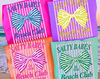 Salty Babes PNG, Stripe Bow Png, Neon Summer Png Shirt Designs, Trendy Summer Beach Png Coquette png Beach Aesthetic png, preppy beach png