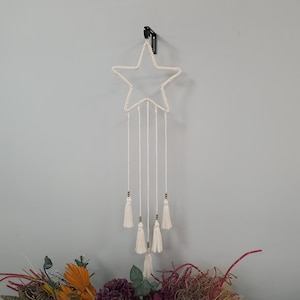 Star neutral tassels macrame wall hanging