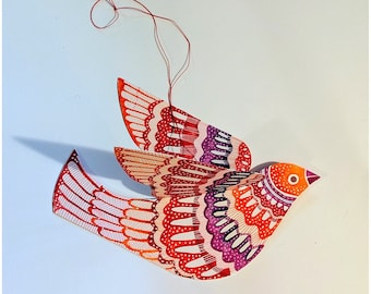 Hand Painted Three Dimensional Red Bird