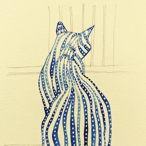 Imprimé chat bleu à rayures