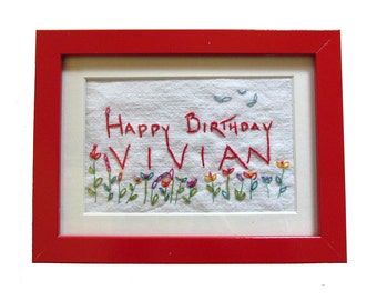 Made to Order Hand Embroidered Personalized Birthday Card Sample