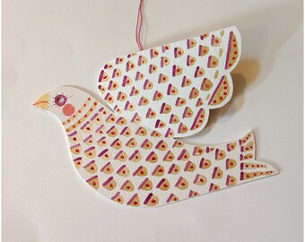 Hand Painted Paper Gold and Red Bird