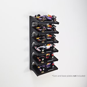 F1 Angled Race Car Wall Mount Shelf for Bburago Diecast Models in 1:43 Scale – Holds Six Cars Attached to Base Plate – Wall Mountable