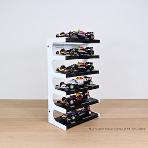 F1 Race Car Display Stand for Bburago Diecast Models in 1:43 Scale – Holds Six Cars Attached to Base Plate – Freestanding or Wall Mountable
