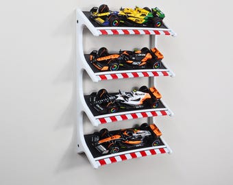 Presentatieplank Formule 1-auto: wandmontage, ruimte voor vier auto's op schaal 1:43