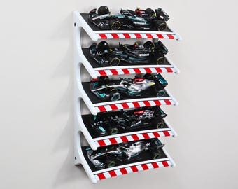 Formule 1 autodisplayplank - wandgemonteerd rek voor 5 auto's (schaal 1/43)