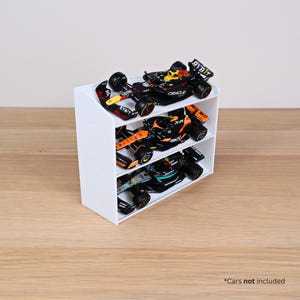Formula 1 Race Car Display Stand for 1:43 Scale Bburago Diecast Models – Holds Three Standalone Cars – Freestanding or Wall Mountable