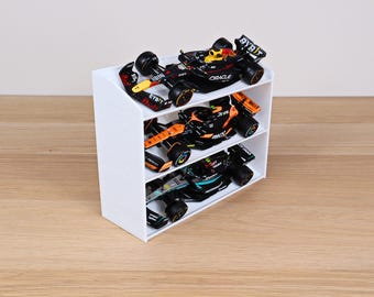 Formule 1-racewagenstandaard voor Bburago-diecastmodellen op schaal 1:43 – biedt plaats aan drie zelfstandige auto’s – vrijstaand of aan de muur te monteren