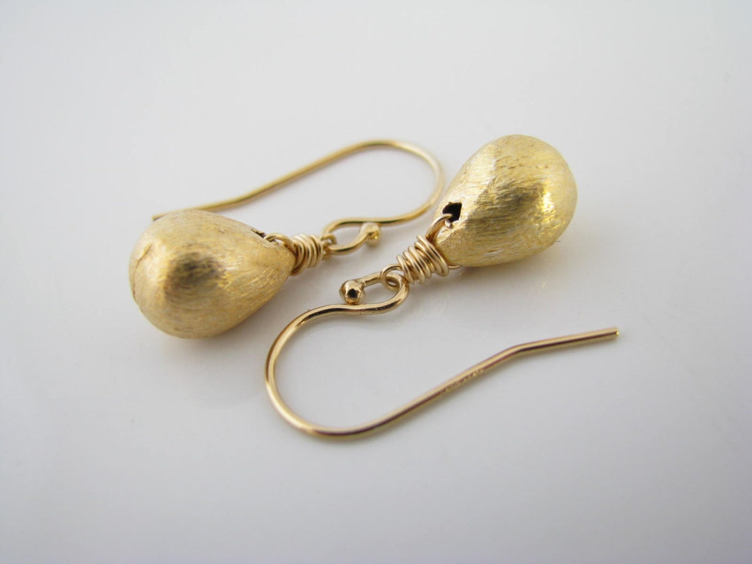 Gold Teardrop Earrings Gold Tear Drop Earrings Brushed Gold - Etsy