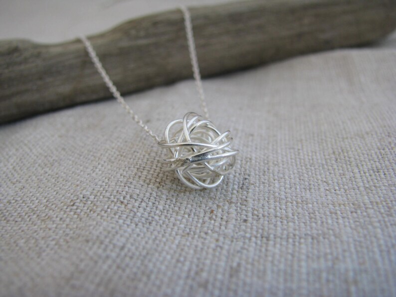 Wire Ball Yarn Ball Love Knot Necklace Sterling Silver Etsy
