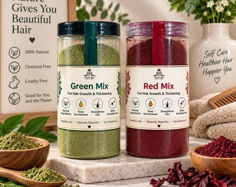 Natural Herbal Hair Powder | Green Mix & Red Mix | Botanical Hair Care Treatment | Scalp Care | Dore Bio