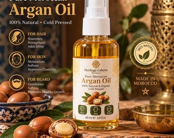 Olio di Argan marocchino puro al 100% per la crescita dei capelli, l'idratazione della pelle e la cura della barba - Olio di bellezza naturale biologico spremuto a freddo