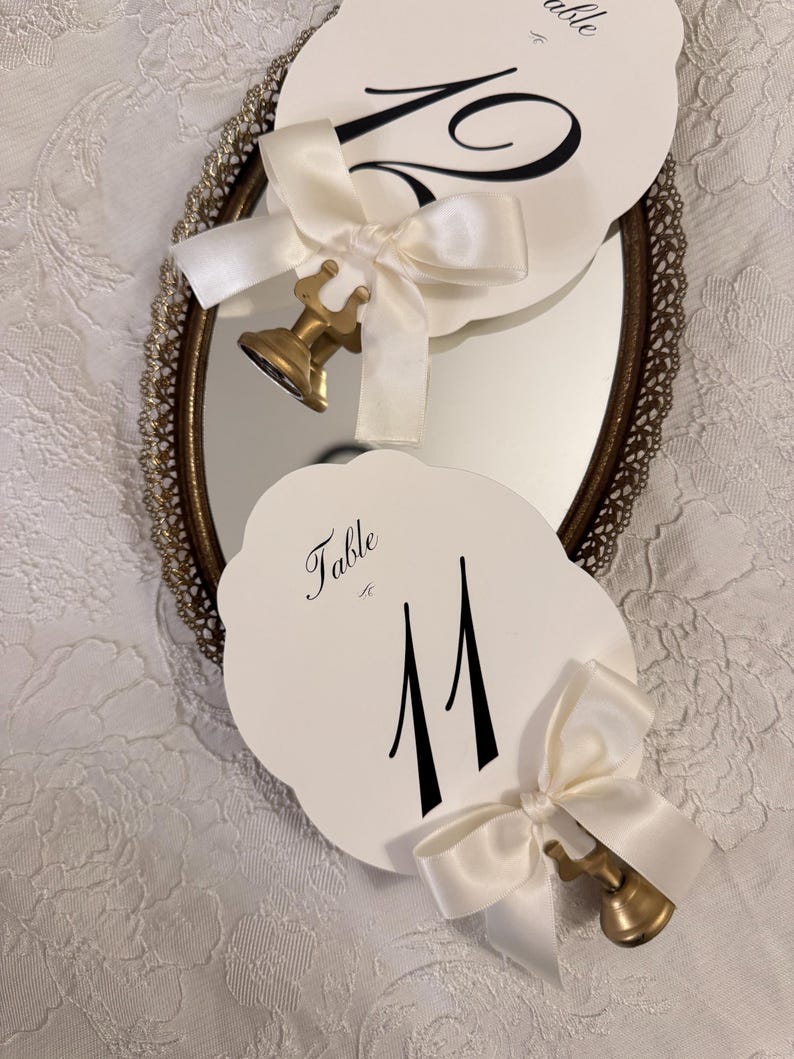 Elegant Scalloped Table Numbers With Ribbon - Wedding Decor - Etsy