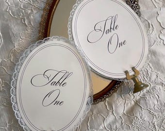 Lace Trim Table Numbers - Wedding Decor