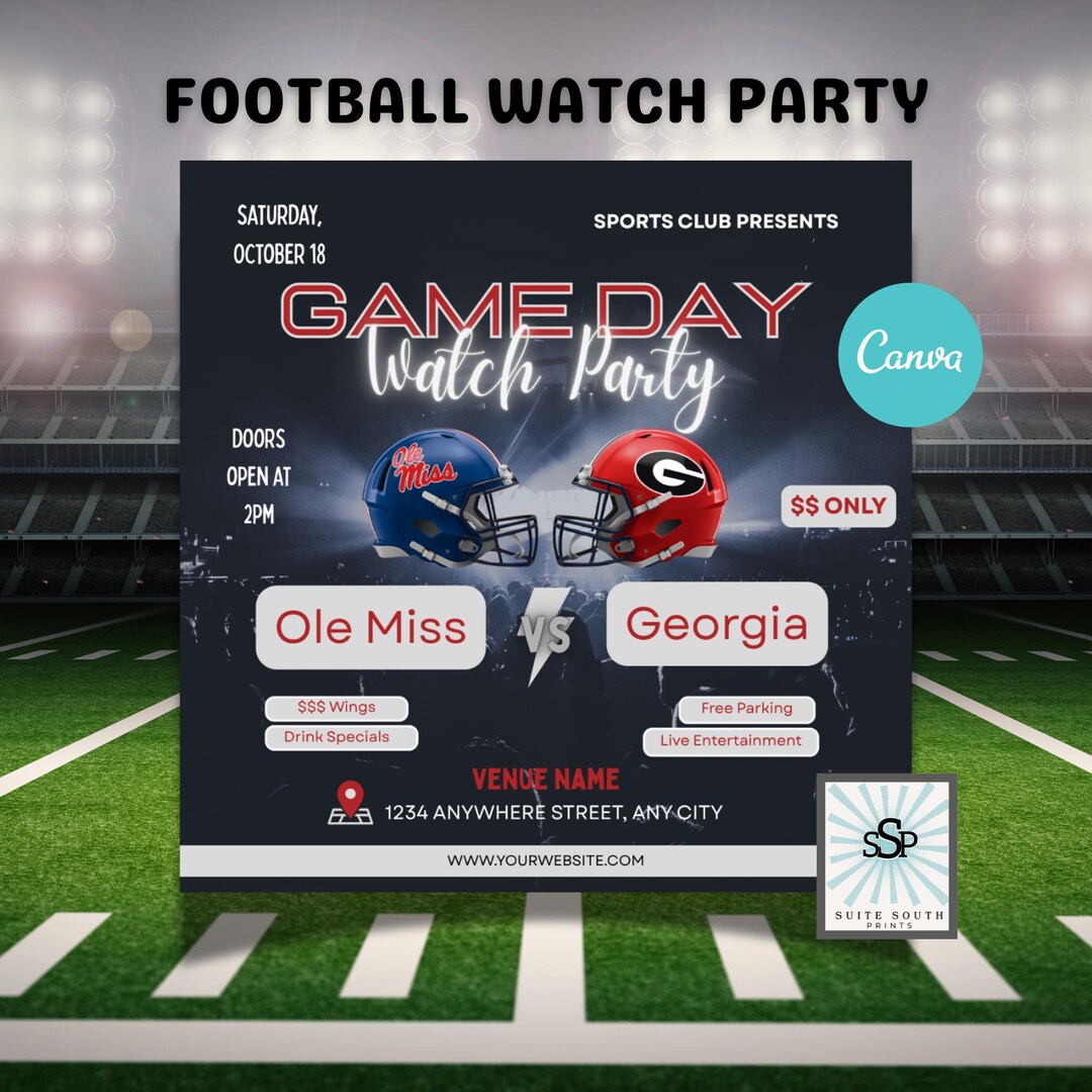 Editable Watch Party Invitation, Game Day Flyer Canva Template - Etsy