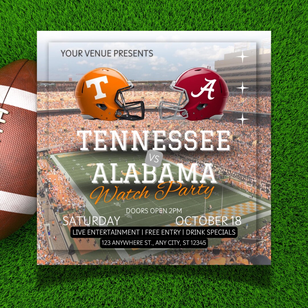 Tennessee Vs Alabama Watch Party Flyer, Game Day Editable Canva