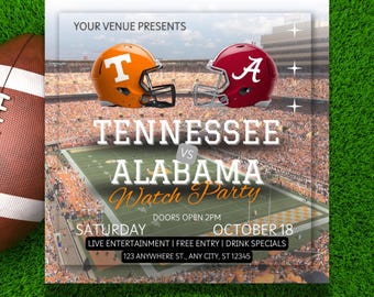 Tennessee Vs Alabama Watch Party Flyer, Game Day Editable Canva