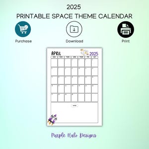 Calendario imprimible con temática espacial, calendario para el aula, tamaños A4 y carta de EE. UU., calendario escolar, diseño divertido y funcional para niños.