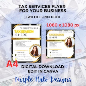 Editable Tax Service Flyer Canva Template Income Tax Specialist Flyer Printable Promotional Small Business Tax Services Flyer