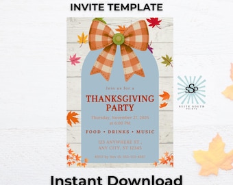 Rustic Friendsgiving Invite, Thanksgiving Party Invitation, Digital Download, Editable Canva Template