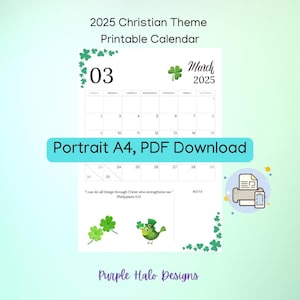 Printable 2025 Bible Verse Calendar, 2025 Printable Calendar, A4, Letter, Inspirational Christian Designs