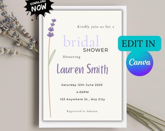 Floral Bridal Shower Invitation: Minimalist Invitation Editable Canva Template (Digital Download)