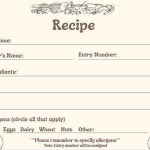 Pie Competition Recipe Card