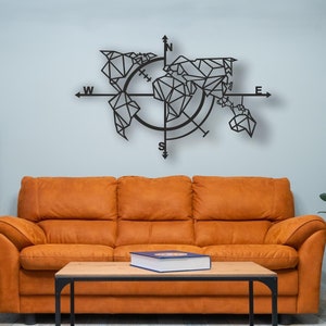 Mapa del mundo con brújula de metal para pared, decoración de pared con mapa del mundo con brújula de metal, regalo de cumpleaños, regalo de Navidad, decoración de sala de estar
