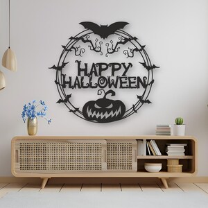 Letrero metálico de Feliz Halloween para colgar en la pared