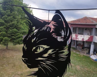 Metal Cat Wall Art: Modern Stainless Steel Decor, Ready to Hang