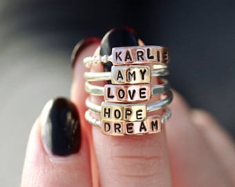 Custom Name Ring, Mothers Ring, Love, Sterling Silver Ring, Womens Stack Ring, Copper Ring, Gold Ring, Personalized Ring, Brass Ring, Hope