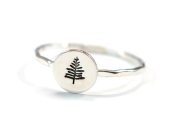 Evergreen Tree Ring, Northwoods Pine Tree Ring, Pine Tree Ring, Tree Stack Ring, Sterling Tree Ring, Silver Stack Ring, Womens Stack Ring